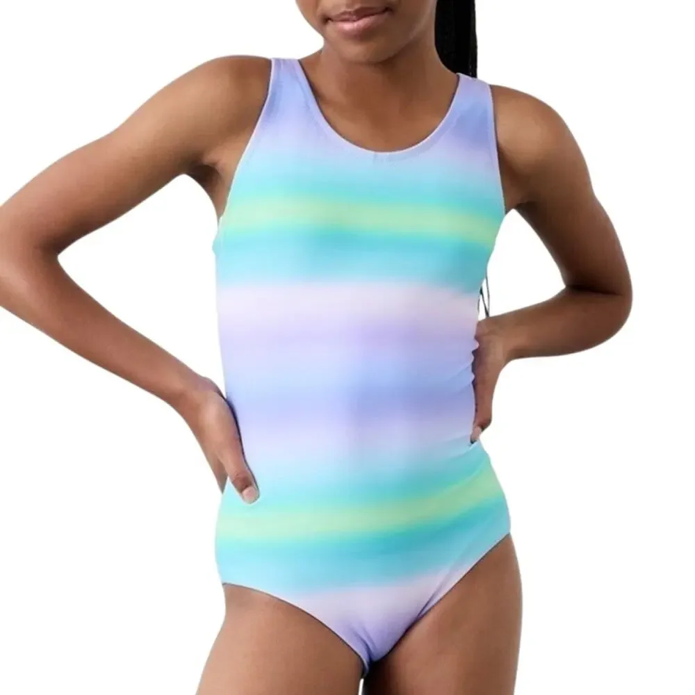 Athleta Girl Scoop Aura Ombre Blue Purple One Piece Swimsuit Size M 8-10